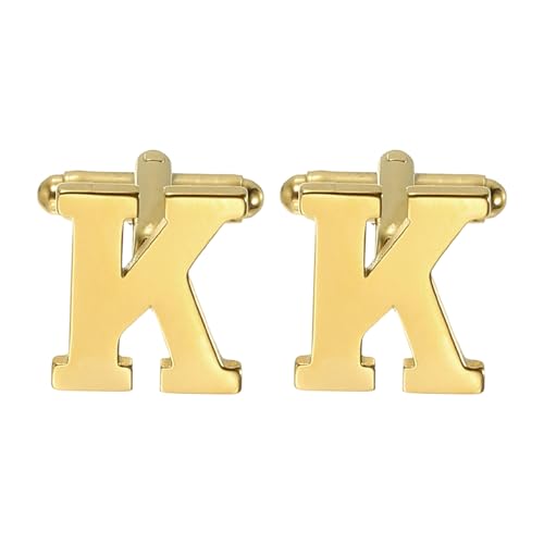 PATIKIL Anfängliche Manschettenknöpfe, Alphabet Buchstabe K Manschettenknöpfe 26 Buchstaben A-Z mit Box für Männer Vater Ehemann Hochzeiten Geschenk Geschäft Geburtstag, Goldton von PATIKIL