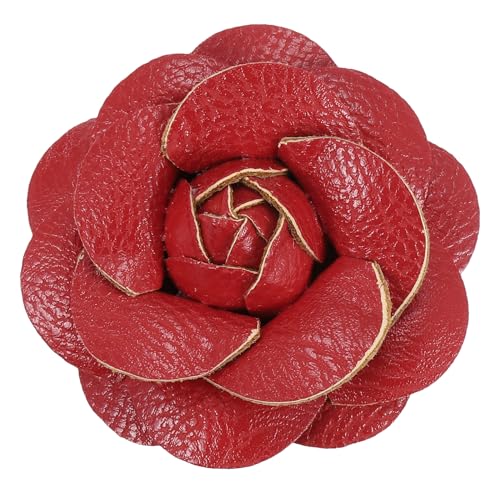 PATIKIL Blumen Haarspangen, Kamelien Haarnadeln Blumenbroschen Pin Handgefertigte Lederblumenbrosche für Damen Braut Frauen Hut Kleid Hemd, Rot von PATIKIL