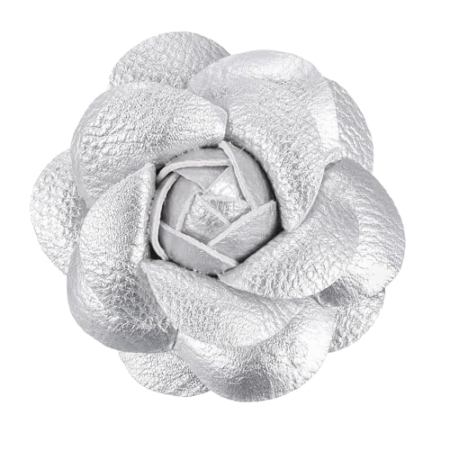 PATIKIL Blumen Haarspangen, Kamelien Haarnadeln Blumenbroschen Pin Handgefertigte Lederblumenbrosche für Damen Braut Frauen Hut Kleid Hemd, Silber von PATIKIL
