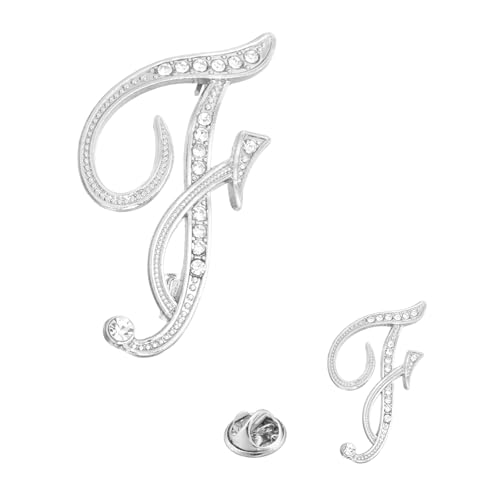PATIKIL Brief Brosche Pins, 2 Größen Buchstaben F Strass Perle Broschen Set Metall Kristall Alphabet A-Z Reversnadel für Damen Schmuck Geschenk Anzug Kleidung Hut Kleid Mantel, Silberton von PATIKIL