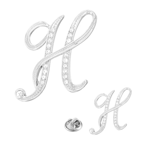 PATIKIL Brief Brosche Pins, 2 Größen Buchstaben H Strass Perle Broschen Set Metall Kristall Alphabet A-Z Reversnadel für Damen Schmuck Geschenk Anzug Kleidung Hut Kleid Mantel, Silberton von PATIKIL