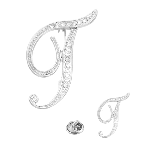 PATIKIL Brief Brosche Pins, 2 Größen Buchstaben T Strass Perle Broschen Set Metall Kristall Alphabet A-Z Reversnadel für Damen Schmuck Geschenk Anzug Kleidung Hut Kleid Mantel, Silberton von PATIKIL