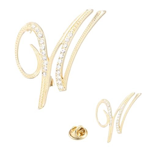 PATIKIL Brief Brosche Pins, 2 Größen Buchstaben W Strass Perle Broschen Set Metall Kristall Alphabet A-Z Reversnadel für Damen Schmuck Geschenk Anzug Kleidung Hut Kleid Mantel, Goldton von PATIKIL