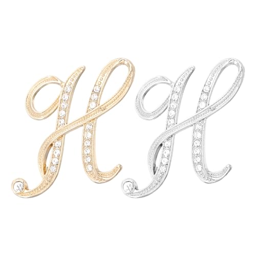 PATIKIL Brief Brosche Pins, 2 Stück Buchstaben H Strass Perle Broschen Set Metall Kristall Alphabet A-Z Reversnadel für Damen Schmuck Geschenk Anzug Kleidung Hut Kleid, Gold Silber von PATIKIL