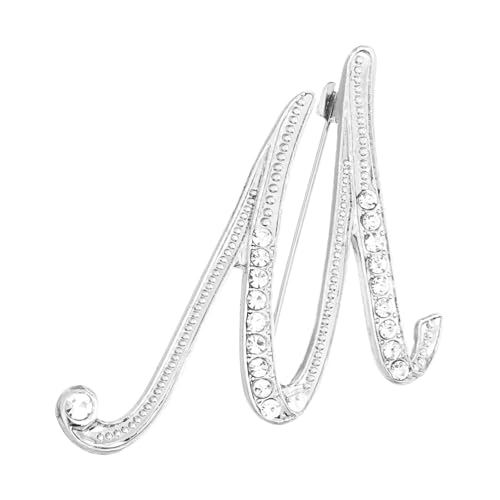PATIKIL Brief Brosche Pins, Buchstaben M Strass Perle Broschen Set Metall Kristall Alphabet A-Z Reversnadel für Damen Schmuck Geschenk Anzug Kleidung Hut Kleid Mantel Handwerk, Silberton von PATIKIL