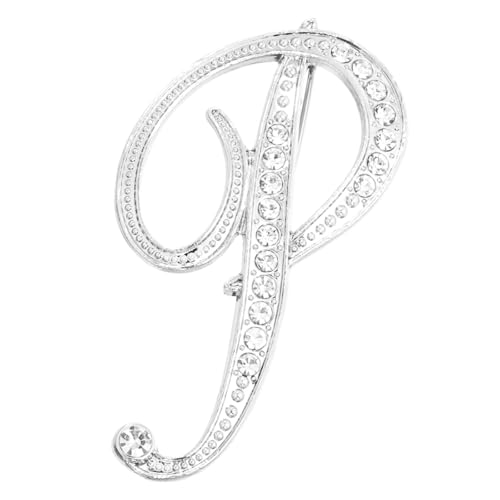 PATIKIL Brief Brosche Pins, Buchstaben P Strass Perle Broschen Set Metall Kristall Alphabet A-Z Reversnadel für Damen Schmuck Geschenk Anzug Kleidung Hut Kleid Mantel Handwerk, Silberton von PATIKIL