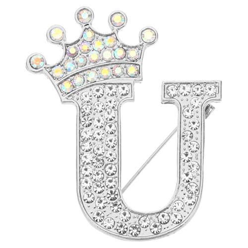 PATIKIL Brief Brosche Pins, Initial Strass Alphabet U Brief Reversnadeln für Damen, Kleider, Mäntel, Handwerk, Silberton von PATIKIL
