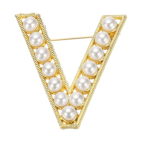 PATIKIL Brief Brosche Pins, Perlen Initial Alphabet V Letter Reversnadeln mit Schmuckschatulle fürEhefrau Anzüge Kleidung Kleid Bouquet Mantel Hut Tasche Handwerk Party, Goldton von PATIKIL
