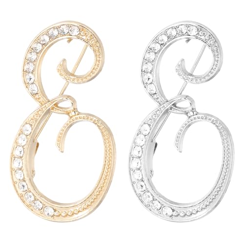 PATIKIL Brief Brosche Pins, 2 Stück Buchstaben E Strass Perle Broschen Set Metall Kristall Alphabet A-Z Reversnadel für Damen Schmuck Geschenk Anzug Kleidung Hut Kleid, Gold Silber von PATIKIL