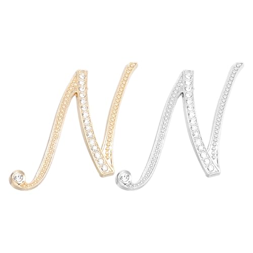 PATIKIL Brief Brosche Pins, 2 Stück Buchstaben N Strass Perle Broschen Set Metall Kristall Alphabet A-Z Reversnadel für Damen Schmuck Geschenk Anzug Kleidung Hut Kleid, Gold Silber von PATIKIL