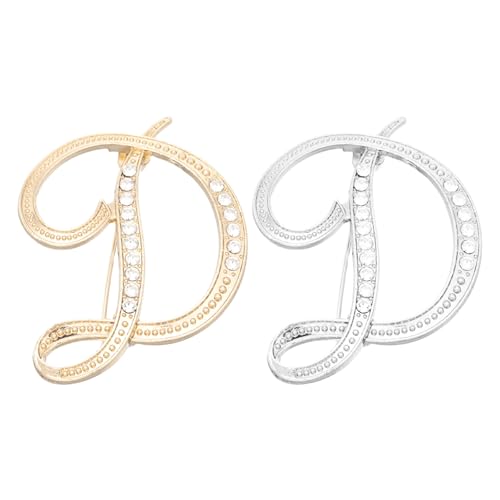 PATIKIL Brief Brosche Pins, 2 Stück Buchstaben D Strass Perle Broschen Set Metall Kristall Alphabet A-Z Reversnadel für Damen Schmuck Geschenk Anzug Kleidung Hut Kleid, Gold Silber von PATIKIL