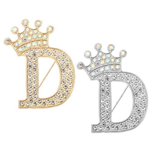 PATIKIL Brief Broschen Pins, 2 Stück Initial Strass Alphabet D Brief Reversnadeln für Damenanzüge Kleider Mantel Kleidung Handwerk, Gold/Silber Ton von PATIKIL