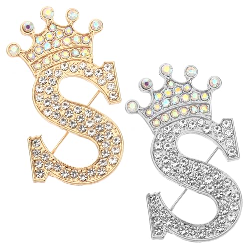 PATIKIL Brief Broschen Pins, 2 Stück Initial Strass Alphabet S Brief Reversnadeln für Frauen Anzüge Kleid Mantel Kleidung Handwerk, Gold/Silber Ton von PATIKIL