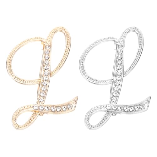 PATIKIL Brief Brosche Pins, 2 Stück Buchstaben l Strass Perle Broschen Set Metall Kristall Alphabet A-Z Reversnadel für Damen Schmuck Geschenk Anzug Kleidung Hut Kleid, Gold Silber von PATIKIL