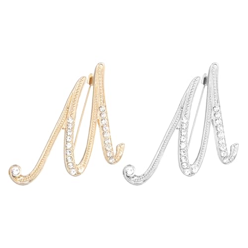 PATIKIL Brief Brosche Pins, 2 Stück Buchstaben M Strass Perle Broschen Set Metall Kristall Alphabet A-Z Reversnadel für Damen Schmuck Geschenk Anzug Kleidung Hut Kleid, Gold Silber von PATIKIL