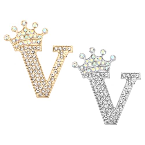 PATIKIL Brief Broschen Pins, 2 Stück Initial Strass Alphabet V Brief Reversnadeln für Damen Kleid Mantel Handwerk, Gold/Silber Ton PATIKIL Brief Broschen Pins, 2 Stück Initial Strass Alphabet V Brief Reversnadeln für Damen Kleid Mantel Handwerk, Gold/Silber Ton von PATIKIL