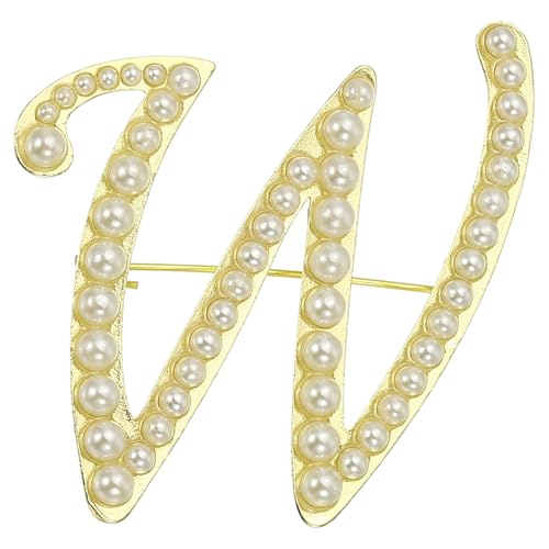 PATIKIL Brief Broschen Pins, Perlen Initial Alphabet W Letter Reversnadeln für Frauen Männer Mädchen Frau Kleid Bouquet Mantel Hut Tasche Handwerk Party, Goldton von PATIKIL