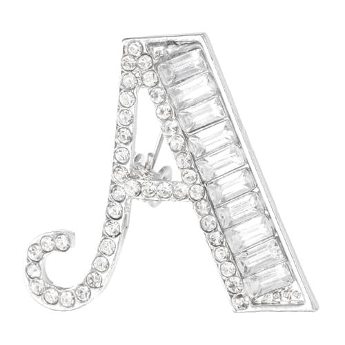 PATIKIL Buchstaben Broschen Anfangsbuchstabe A Strass Brosche Metall Kristall Alphabet A-Z Anstecknadel Reversnadel Für Damen Schmuck Geschenk Anzug Kleidung Hut Kleid Silberfarben von PATIKIL
