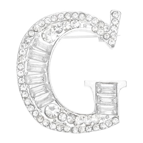 PATIKIL Buchstaben Broschen Anfangsbuchstabe G Strass Broschen Metall Kristall Alphabet A-Z Brustnadel Reversnadel Für Damen Schmuck Geschenk Anzug Kleidung Hut Kleid Silberfarben von PATIKIL