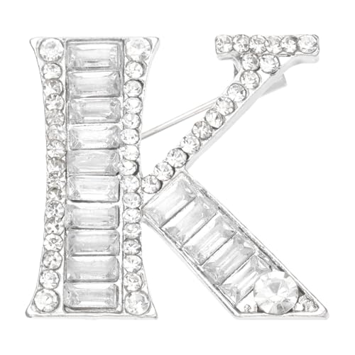 PATIKIL Buchstaben Broschen Anfangsbuchstabe K Strass Broschen Metall Kristall Alphabet A-Z Brustnadel Reversnadel Für Damen Schmuck Geschenk Anzug Kleidung Hut Kleid Silber Ton von PATIKIL