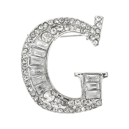 PATIKIL Buchstaben Broschen Anstecknadeln Buchstabe G Initiale Strass Brosche Metall Broschen Für Damen Herren Anstecknadel Geschenke Schmuck Silber von PATIKIL