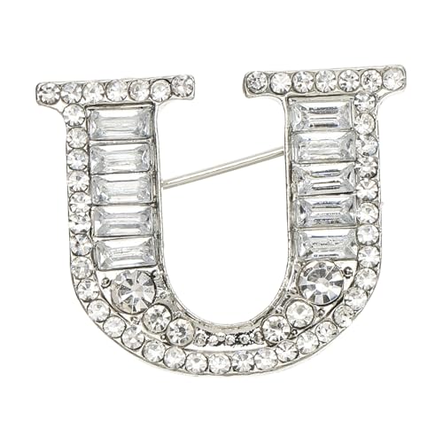 PATIKIL Buchstaben Broschen Anstecknadeln Buchstabe U Initiale Strasssteine Brosche Metall Broschen Anstecknadeln Für Frauen Männer Anstecknadel Geschenke Schmuck Silber von PATIKIL
