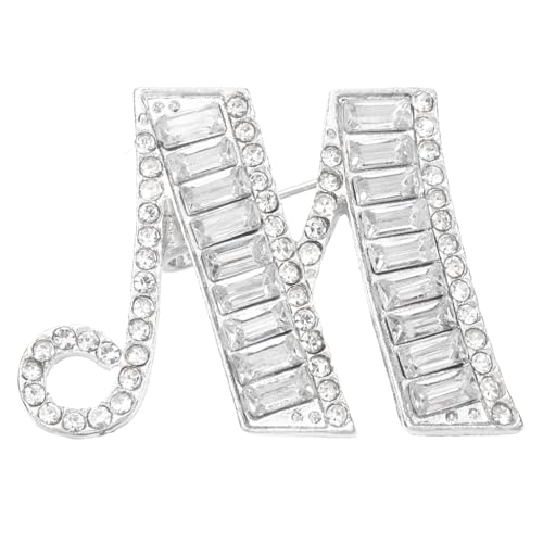 PATIKIL Buchstaben Broschen Anstecknadeln Initialbuchstabe M Strass Broschen Metall Kristall Alphabet A-Z Brustnadel Reversnadel Für Damen Schmuck Geschenk Anzug Kleidung Silberfarben von PATIKIL