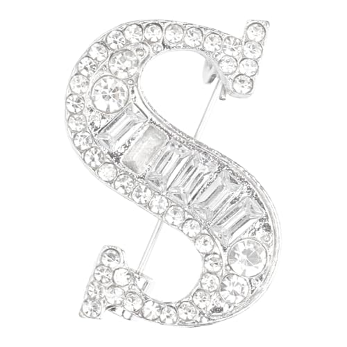 PATIKIL Buchstaben Broschen Anstecknadeln Initialbuchstabe S Strass Broschen Metall Kristall Alphabet A-Z Brustnadel Reversnadel Für Damen Schmuck Geschenk Anzug Kleidung Silberfarben von PATIKIL