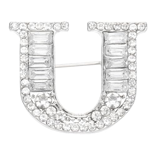 PATIKIL Buchstaben Broschen Anstecknadeln Initialbuchstabe U Strass Broschen Metall Kristall Alphabet A-Z Brustnadel Reversnadel Für Damen Schmuck Geschenk Anzug Kleidung Silberfarben von PATIKIL