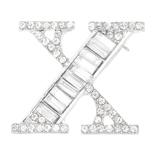 PATIKIL Buchstaben Broschen Anstecknadeln Initialbuchstabe X Strass Broschen Metall Kristall Alphabet A-Z Brustnadel Reversnadel Für Schmuck Geschenk Anzug Kleidung Hut Kleid Silberfarben von PATIKIL
