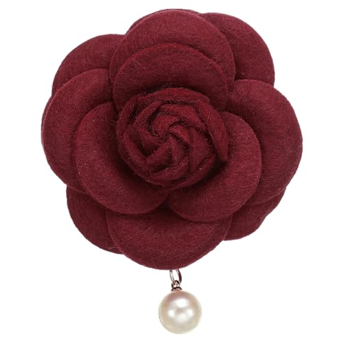 PATIKIL Camellia Blumenbroschen, Vintage Stoffblumenbroschen mit künstlichen Perlen, elegante florale Anstecknadeln für Damen, Hut, Kleid, Hemd, Krawatte, Corsage, Rot von PATIKIL