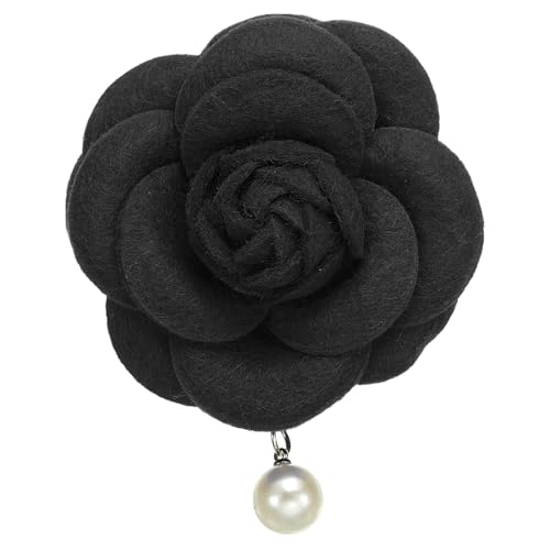 PATIKIL Camellia Blumenbroschen, Vintage Stoffblumenbroschen mit künstlichen Perlen, elegante florale Anstecknadeln für Damen, Hut, Kleid, Hemd, Krawatte, Corsage, Schwarz von PATIKIL