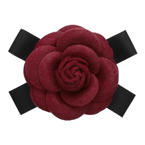 PATIKIL Camellia Blumenbroschen, elegante Broschen mit künstlicher Wolle, florale Schleifenstifte für Damen, Hut, Kleid, Hemd, Krawatte, Anstecknadel, weinrot von PATIKIL