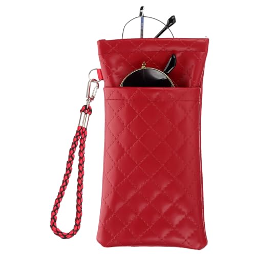 PATIKIL Doppel Brillenetui, Leder Weiche Brillenetuis Tragbare Sonnenbrillentasche Organizer mit Trageriemen für Damen Herren Brillenorganisation, Rot von PATIKIL