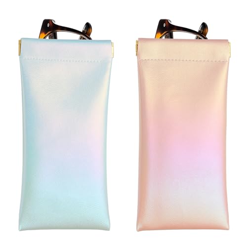 PATIKIL Drücken Sie oben auf das Sonnenbrillenetui, 2 Stück PU-Leder weiches Brillenetui Tragbares Reise-Sonnenbrillenetui Organizer, Verlauf Blau/Verlauf Pink von PATIKIL