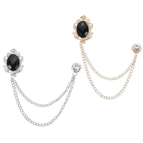 PATIKIL Edelstein-Hängeketten-Broschenstifte, 2 Stück Strass Herren Edelstein-Broschenanzugstifte Reversnadeln für Damen Herren Kleid Bouquet Mantel Hut Tasche, Schwarz von PATIKIL