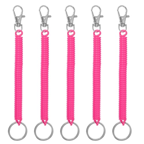 PATIKIL Einziehbare Spiralfedern Schlüsselanhänger 5Stk Anti-Verlust Schlüssel Kette Halter Lanyard Kordel mit Metall Karabinerverschluss Schlüsselring 17cm für Geldbörse Rose Rot von PATIKIL