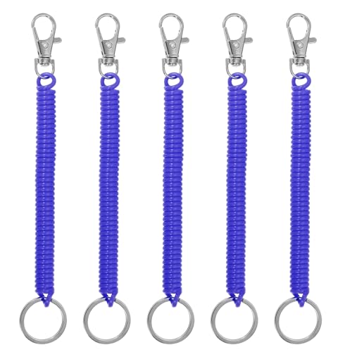 PATIKIL Einziehbare Spiralfedern Schlüsselanhänger 5Stk Anti-Verlust Schlüssel Kette Halter Lanyard Kordel mit Metall Karabinerverschluss Schlüsselring 17cm für Geldbörse Saphir Blau von PATIKIL