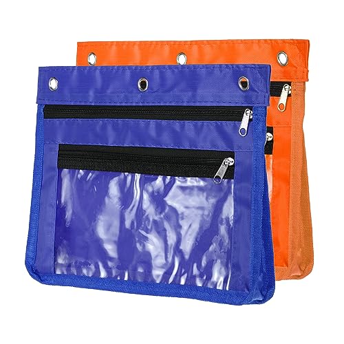 PATIKIL Erweiterbar Stifteetui für 3 Ringe Binder 2 Packung Oxford Stoff Große Kapazität Reißverschluss Bindetasche Bleistift Gehäuse für Büro Haus Dunkel Blau/Orange von PATIKIL