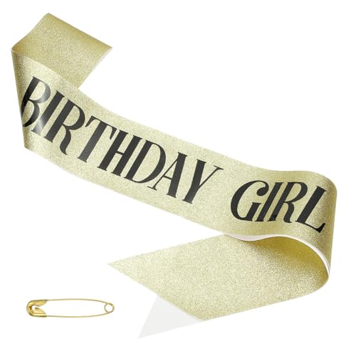 PATIKIL Geburtstags Schärpe, Glitzer Geburtstags Schärpe für Frauen Satin Prinzessin Königin Schärpe Party Dekorationen mit Sicherheitsnadel für Partygeschenke Gefallen, Gold PATIKIL Geburtstags Schärpe, Glitzer Geburtstags Schärpe für Frauen Satin Prinzessin Königin Schärpe Party Dekorationen mit Sicherheitsnadel für Partygeschenke Gefallen, Gold von PATIKIL