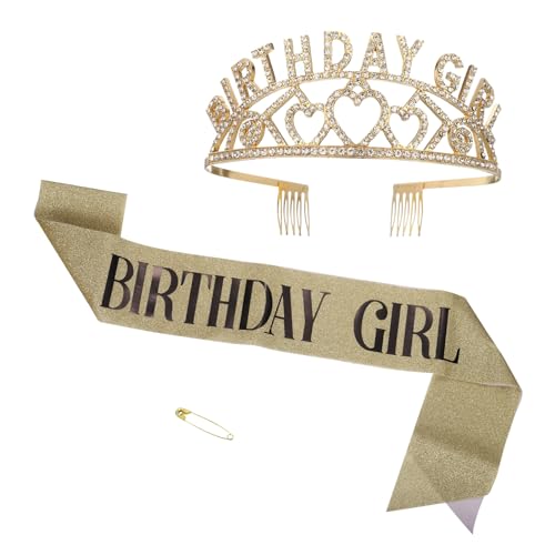 PATIKIL Geburtstagskrone, Geburtstagsband und Geburtstags-Tiara-Stirnband Happy Birthday Queen Band Strass für Frauen Erwachsene Party, Schwarz Gold von PATIKIL