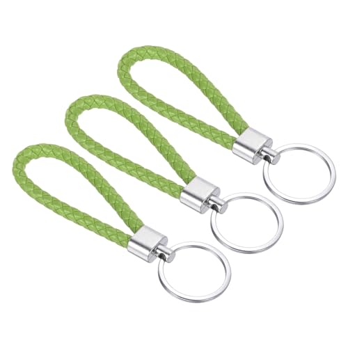 PATIKIL Geflochtener Leder-Schlüsselanhänger mit Edelstahl-Schlüsselring, 3er Pack PU-gewebtes Handgelenk-Lanyard-Band Schlüsselringhalter für Auto, Tasche, Geldbörse, Anhänger, Fruchtgrün PATIKIL Geflochtener Leder-Schlüsselanhänger mit Edelstahl-Schlüsselring, 3er Pack PU-gewebtes Handgelenk-Lanyard-Band Schlüsselringhalter für Auto, Tasche, Geldbörse, Anhänger, Fruchtgrün von PATIKIL