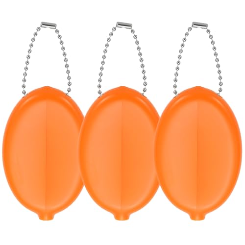 PATIKIL Gummi-Münzgeldbörse, Quetsch-Münzhalter mit Kette für Damen, Einkaufen, Reisen, Orange, Münztasche von PATIKIL