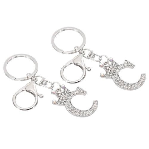 PATIKIL Initial Letter Schlüsselanhänger, 2 Stück Buchstabe C Krone Design Charm mit Kristall Diamanten Dekorative Alphabet Anhänger für Tasche Rucksack DIY Handwerk, Silber Ton von PATIKIL