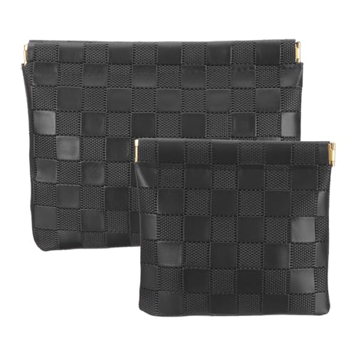 PATIKIL Kleine Snap-Verschluss-Taschen für die Handtasche, 2 Größen Mini wasserdichte Leder Karierte Make-up-Tasche Tragbare Selbstschließende Reise-Taschen-Organizer, Schwarz von PATIKIL