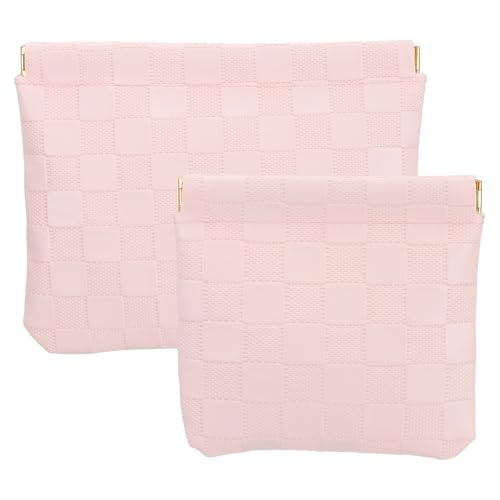PATIKIL Kleine Snap-Verschluss-Taschen für die Handtasche, 2 Größen Mini wasserdichte Leder Karierte Make-up-Tasche Tragbare Selbstschließende Reise-Taschen-Organizer-Kosmetiktasche, Pink von PATIKIL
