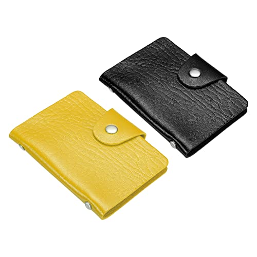 PATIKIL Kreditkartenetui, 2er-Pack Slim Wallet PU Leder Geldbörse Visitenkarten Aufbewahrung Organizer Schutz mit 12 Kartenfächern, Schwarz, Gelb von PATIKIL