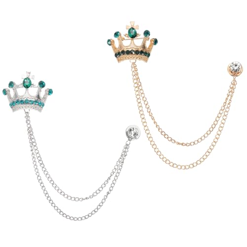 PATIKIL Krone Hängende Kette Broschen Pins, 2 Stück Strass Anzug Pins Mode Kristall Reversnadeln für Frauen Männer Kleid Bouquet Mantel Hut Tasche, Grün von PATIKIL