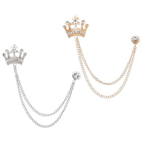 PATIKIL Krone Hängende Kette Broschen Pins, 2 Stück Strass Anzug Pins Mode Kristall Reversnadeln für Frauen Männer Kleid Bouquet Mantel Hut Tasche, Weiß von PATIKIL