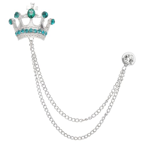 PATIKIL Krone Hängende Kette Broschen Pins, Strass Anzug Pins Mode Kristall Reversnadeln für Frauen Männer Kleid Bouquet Mantel Hut Tasche, Silber (Grün) von PATIKIL